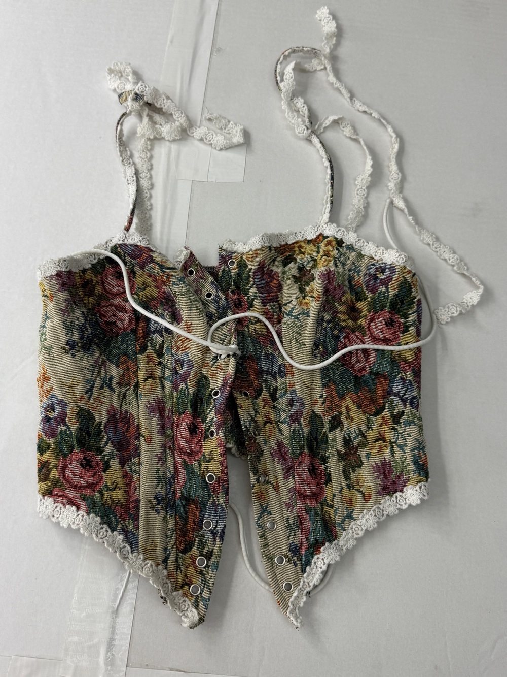 Renaissance tie up corset floral print corset top mid-evil corset - Picture 2 of 11